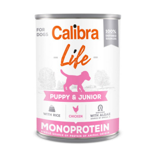 Calibra Dog Life Puppy&Junior conservă cu pui și orez, 400 g